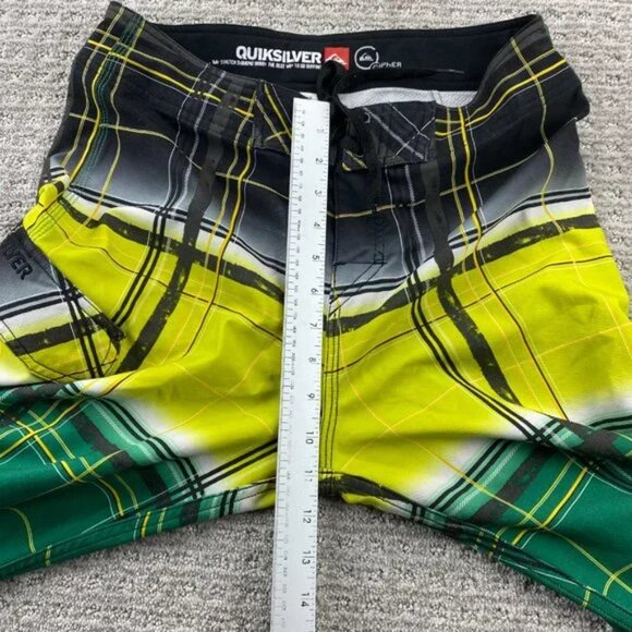 QUIKSILVER Swim Trunks Men 30 Gray Yellow Green Plaid Bathing Suit Board Shorts - Picture 13 of 16